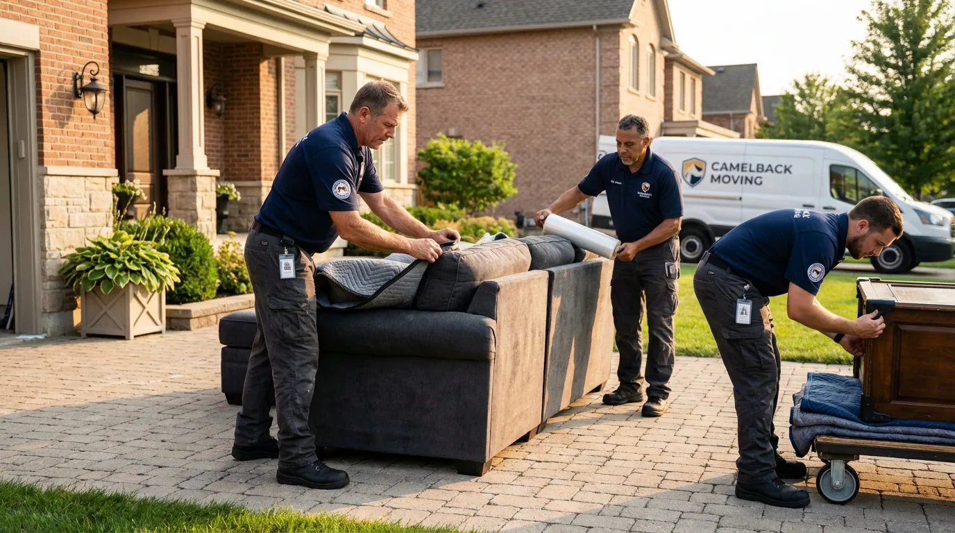 Large estate moving crew wrapping furniture in Saratoga, CA